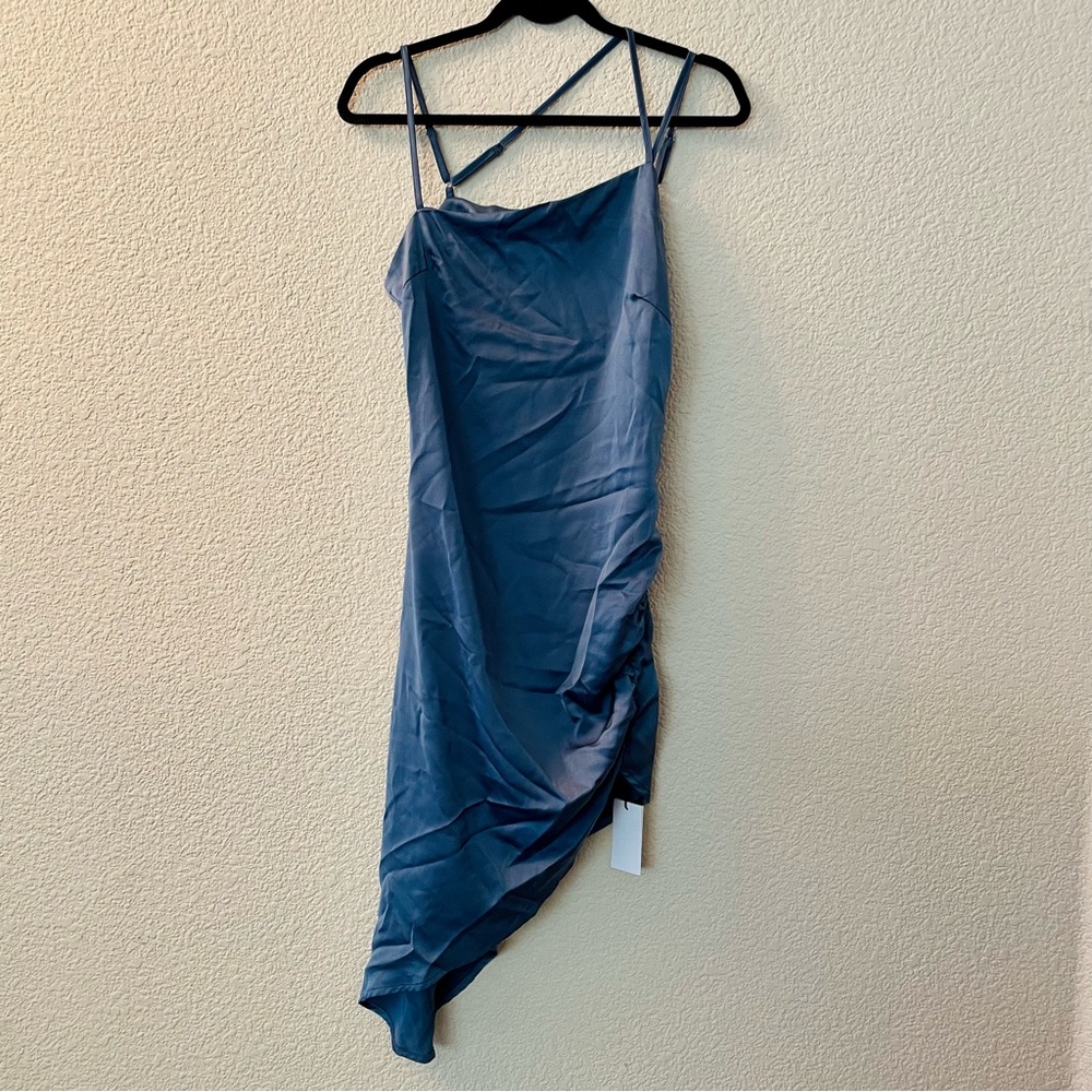 Solid satin asymmetrical hem dress (large)